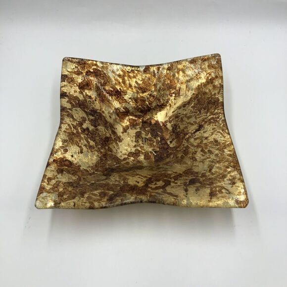 Vetri Di Nennella Italian Art Fused Glass Gold Copper Hand made Square Dish - Picture 3 of 9